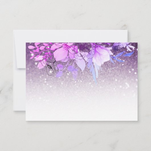 *~* Floral Glitter Paars Modern AR10 Wedding RSVP (Achterkant)