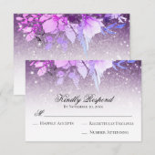 *~* Floral Glitter Paars Modern AR10 Wedding RSVP Kaartje (Voorkant / Achterkant)