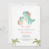 Floral Glitter Pink Dinosaur Baby shower Kaart (Voorkant)