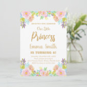 Floral Glitter Prinses Verjaardag Uitnodiging (Staand voorkant)