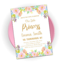 Floral Glitter Prinses Verjaardag Uitnodiging