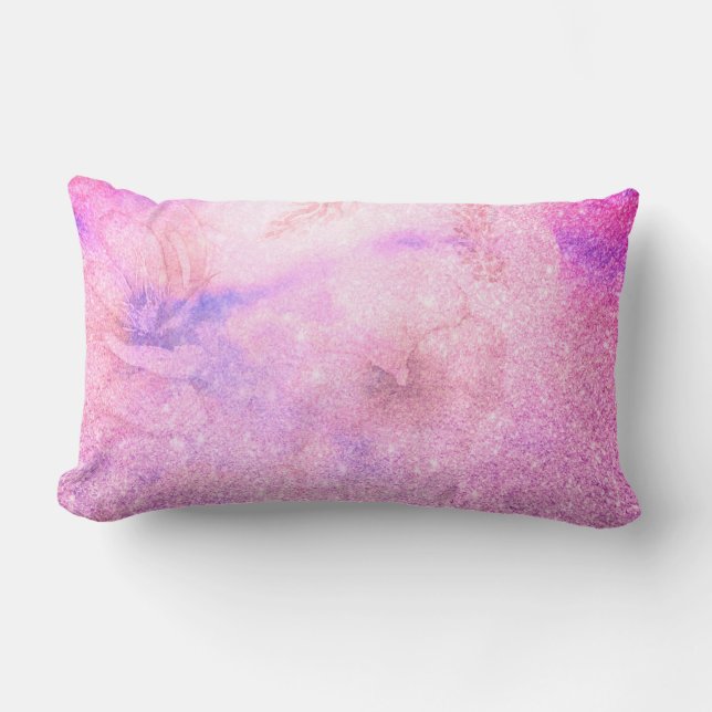 *~* Floral Glitter Roze Blauw Paarse Waterverf Kussen (Voorkant)