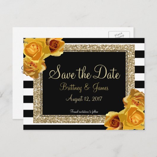 Floral & Glitter Save the Date Briefkaart (Voorkant / Achterkant)