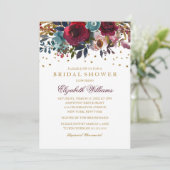 Floral Glitter Sparging Burgundy Vrijgezellenfeest Kaart (Staand voorkant)