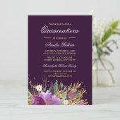 Floral Glitter Sparging Quinceanera Kaart (Staand voorkant)
