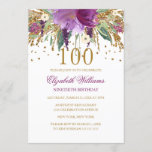 Floral Glitter Sparking Amethyst 100th Birthday Kaart<br><div class="desc">Nog meer bloederige verjaardagsuitnodigingen in de Little Bayleigh store! Wij hebben kunstwerk van gebruikt: www.createthecut.com</div>