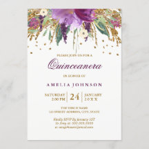 Floral Glitter Sparking Amethyst Quinceanera