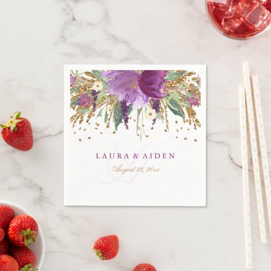 Floral Glitter Sparking Amethyst Wedding Napkin Servet (Insitu)