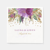 Floral Glitter Sparking Amethyst Wedding Napkin Servet (Voorkant)
