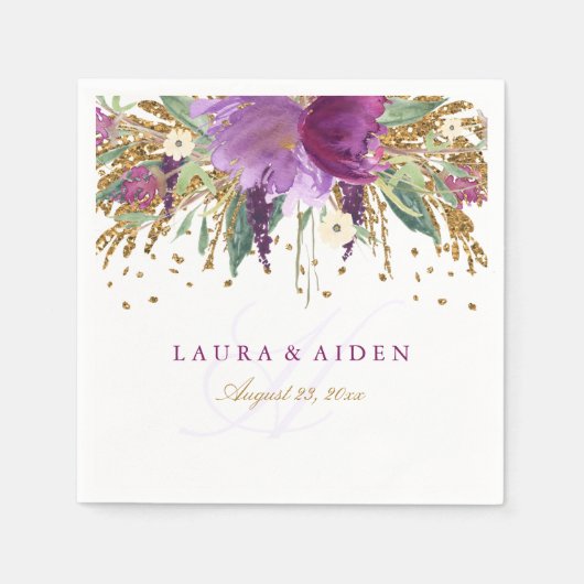 Floral Glitter Sparking Amethyst Wedding Napkin Servet (Voorkant)