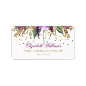 Floral Glitter Sparkling Amethist Adresetiketten Etiket (Voorkant)