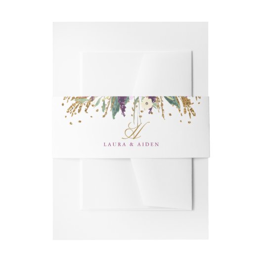 Floral Glitter Sparkling Amethist Belly Band Uitnodigingen Wikkel (Voorkant Voorbeeld)