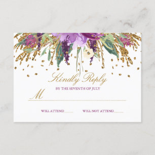 Floral Glitter Sparkling Amethist Bruiloft RSVP