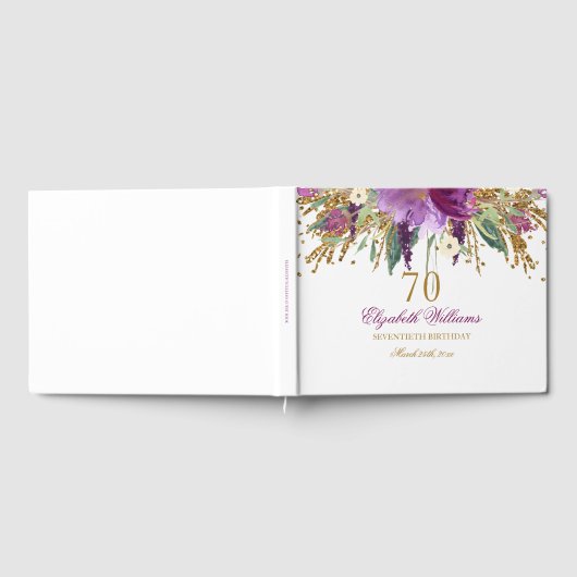 Floral Glitter Sparkling Amethyst 70e verjaardag Gastenboek (Volledig)