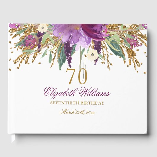 Floral Glitter Sparkling Amethyst 70e verjaardag Gastenboek (Voorkant)