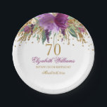 Floral Glitter Sparkling Amethyst 70e verjaardag Papieren Bordje<br><div class="desc">Het Collectie van de Verjaardag in de Kleine Bewaar Bayleigh!</div>