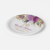 Floral Glitter Sparkling Amethyst 70e verjaardag Papieren Bordje (Gekanteld)