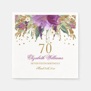 Floral Glitter Sparkling Amethyst 70e verjaardag Servet