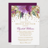 Floral Glitter Sparkling Amethyst Bruids Brunch Kaart (Voorkant / Achterkant)