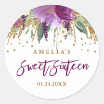 Floral Glitter Sparkling Amethyst Sweet 16 Sticker