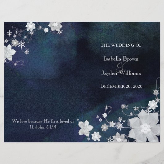 Floral Glitter Winter Wedding Bi Fold Programme (Voorkant)