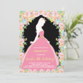 Floral Glitter Zwart Roze Prinses Verjaardag Kaart (Staand voorkant)