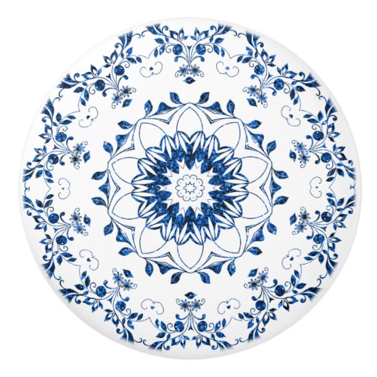 Floral Glittering Mandala Ceramic Knob Keramische Knop (Voorkant)