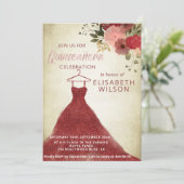 Floral glittery burgundy dress Quinceañera Invita Kaart (Staand voorkant)