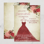 Floral glittery burgundy dress Quinceañera Invita Kaart (Voorkant / Achterkant)