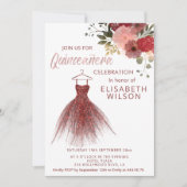 Floral glittery burgundy-jurk Quinceañera Kaart (Voorkant)