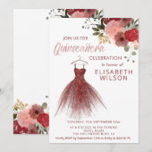 Floral glittery burgundy-jurk Quinceañera Kaart (Voorkant / Achterkant)