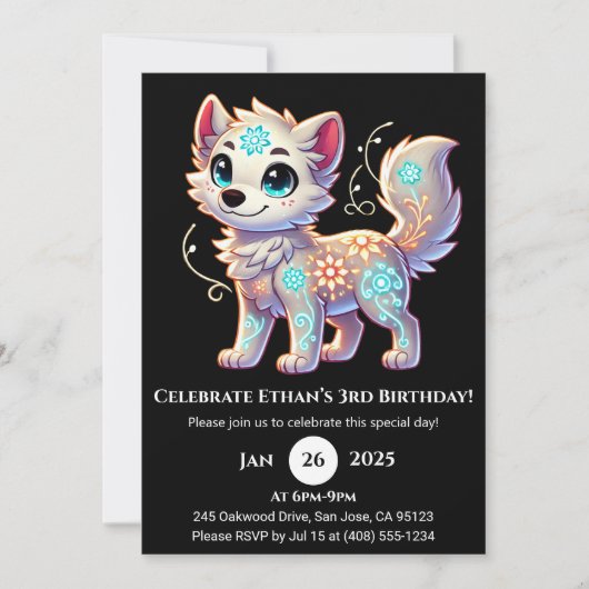 Floral Glow Pup Birthday Invitation Kaart (Voorkant)