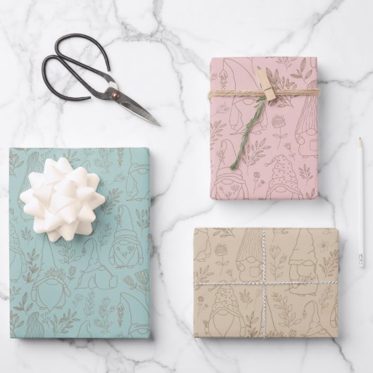 Floral Gnome 3-pack Gift Wrap Inpakpapier Vel (Voorkant)