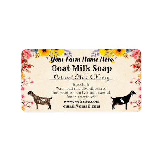 Floral Goat Milk Soap Label - Nubian Dairy Goats (Voorkant)