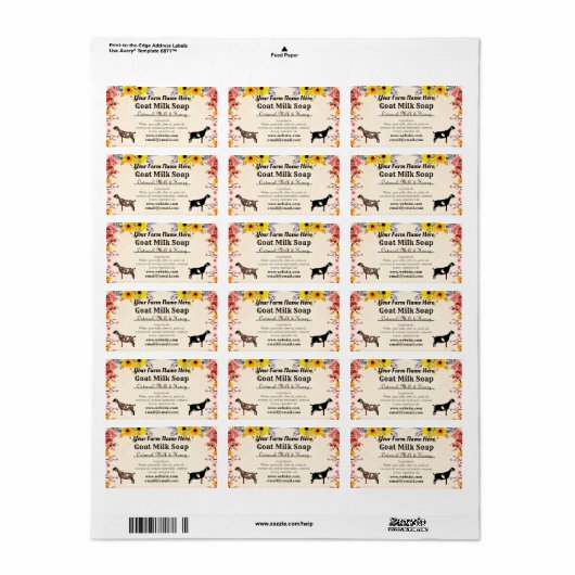 Floral Goat Milk Soap Label - Nubian Dairy Goats (Full Sheet)