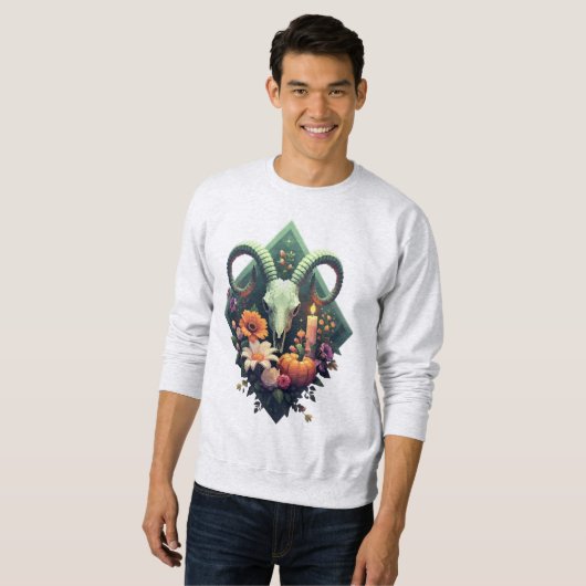 Floral Goat Skull with pumpkin and candle Pixel ar Trui (Voorkant volledig)