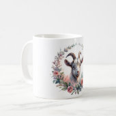 Floral Goat Waterverf Portrait Koffiemok (Voorkant links)