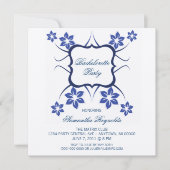 Floral Goddess Bachelorette Party Invite Dark Blue Kaart (Voorkant)