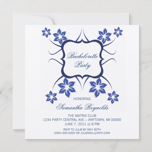 Floral Goddess Bachelorette Party Invite Dark Blue Kaart (Voorkant)