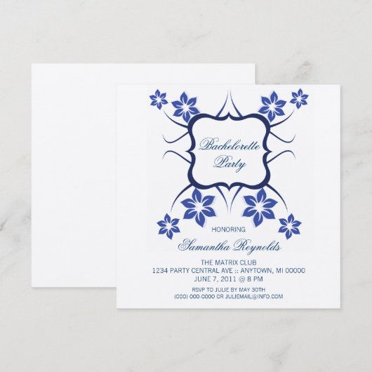Floral Goddess Bachelorette Party Invite Dark Blue Kaart (Voorkant / Achterkant)