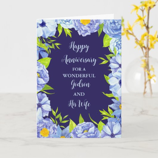 Floral Godson en zijn vrouw Jubileum Kaart (Gele Bloem)