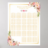 Floral Gold | 20+ Tables Wedding Seating Chart Poster (Voorkant)