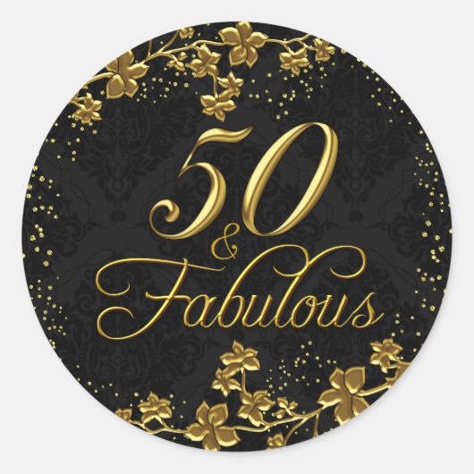 Floral Gold 50 & Fabulous Birthday Party Sticker (Voorkant)