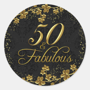 Floral Gold 50 & Fabulous Birthday Party Sticker