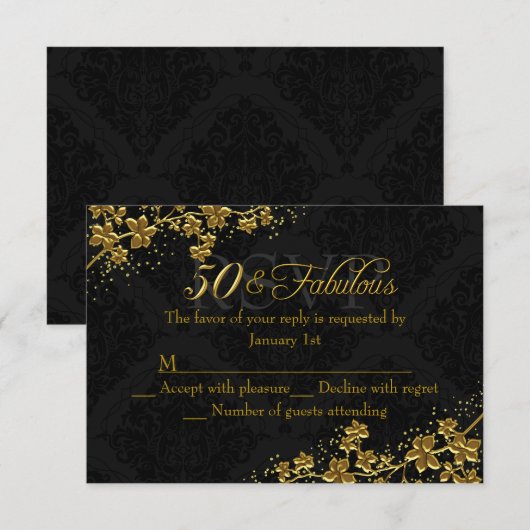 Floral Gold 50 & Fabulous Birthday RSVP (Voorkant / Achterkant)