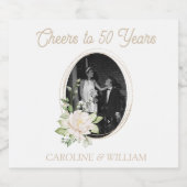 Floral & Gold 50e Jubileum Party Wijnlabel Sparkling Wijnetiket (Enkel label)