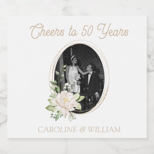 Floral & Gold 50e Jubileum Party Wijnlabel Sparkling Wijnetiket (Enkel label)