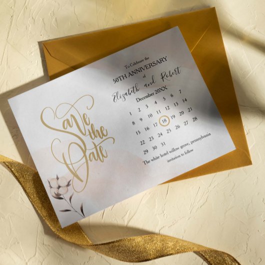 Floral Gold 50e Jubileum Save The Date Aankondigingskaart