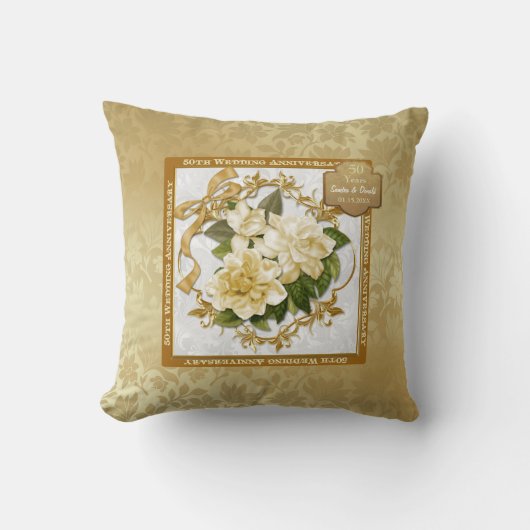 Floral Gold 50th Wedding Jubileum Kussen (Voorkant)
