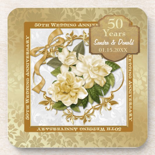 Floral Gold 50th Wedding Jubileum Onderzetter (Voorkant)